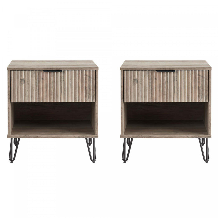 Dumbo Modern 20\" Fluted Nightstand in Rustic Gray (1-Drawer) - Set of 2