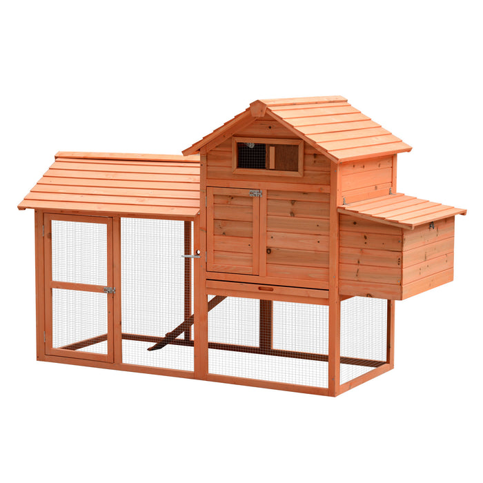 Pawhut 82\" Deluxe Wooden Chicken Coop Poultry Habitats Large Rabbit Hutch Hen House Outdoor Cage With Ventilation Window,run And Nesting Box