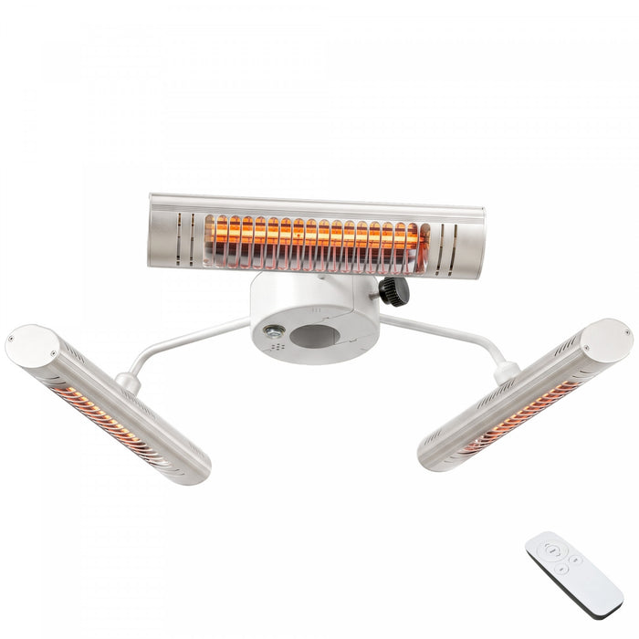 Outsunny Electric Patio Parasol Umbrella Heater, with 3 Heating Panels and Ultra-low Glare, Aluminum Alloy Outdoor Infrared Space Heater with Remote for Pergola, Gazabo, Silver