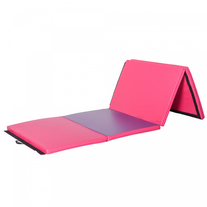 Soozier 4'x10'x2'' Folding Gymnastics Tumbling Mat, Exercise Mat With Carrying Handles For Yoga, Mma, Martial Arts, Stretching, Core Workouts, Pink And Purple