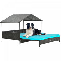Pawhut Elevated Rattan Dog House Outdoor With Canopy, Extendable Wicker Dog Bed With Water-resistant