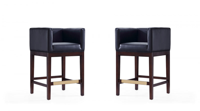 Kingsley Mid-Century Modern Wood Upholstered Counter Stool in Black - Set of 2
