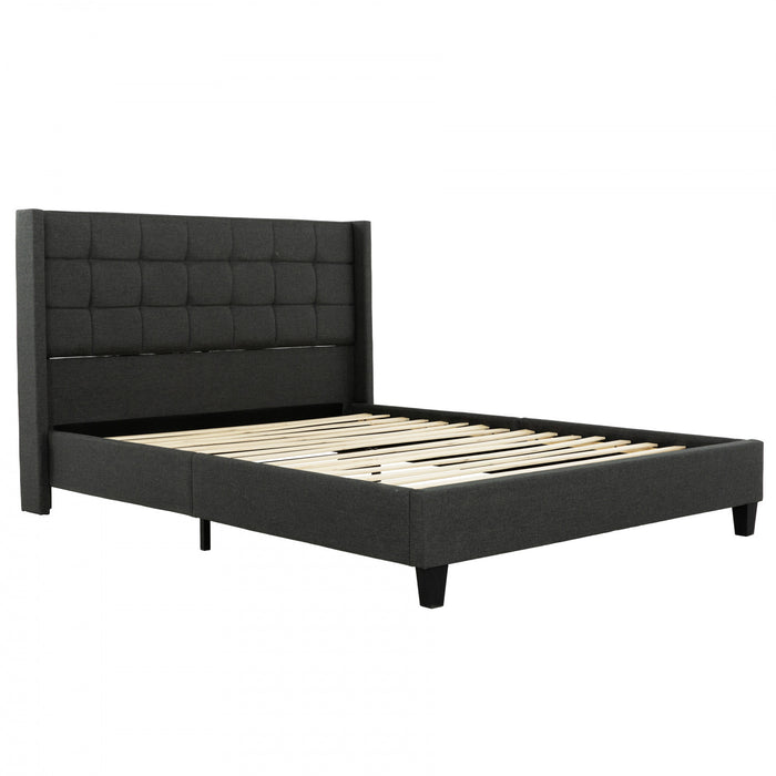 Wilder Grey Upholstered Wingback Platform Bed - Queen