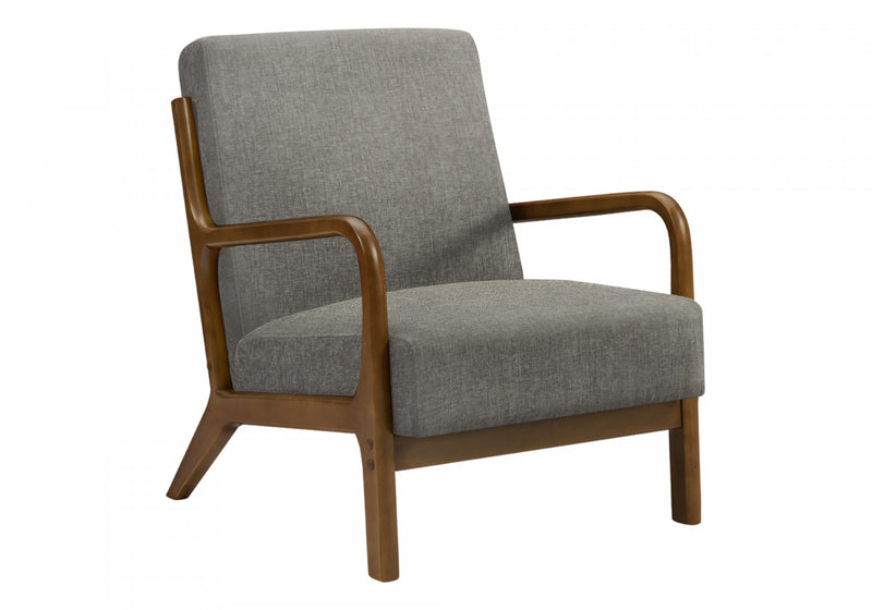 Monarch Specialties - Accent Chair, 34\"H, Upholstered, Living Room, Bedroom, Grey Fabric, Brown Walnut Wood