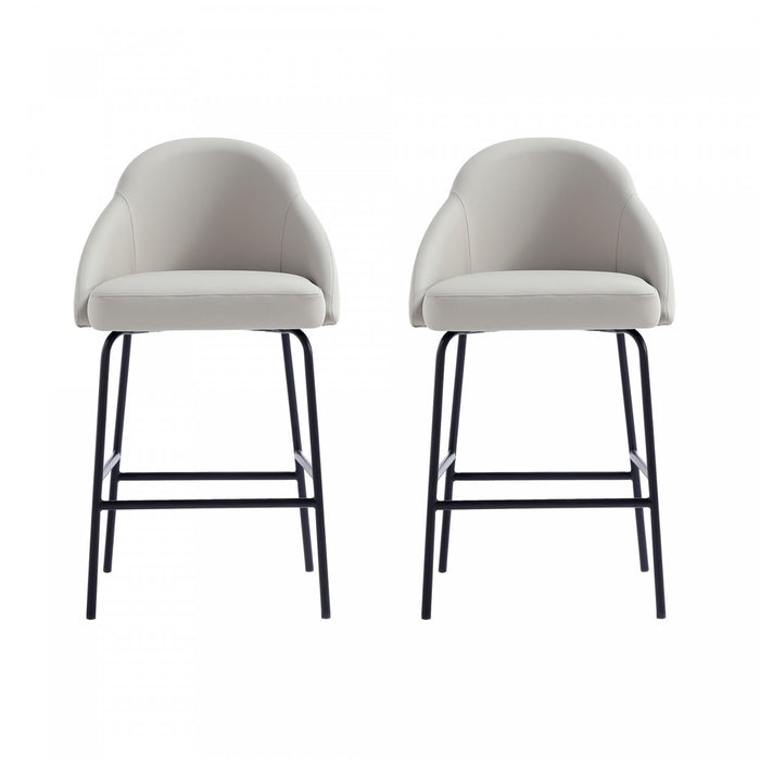 Gracie Modern Metal Upholstered Counter Stool in Stone Gray and Black - Set of 2
