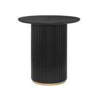 Voss Modern Round Dining Table with Ash Veneer Tabletop & Metal Base, Black 