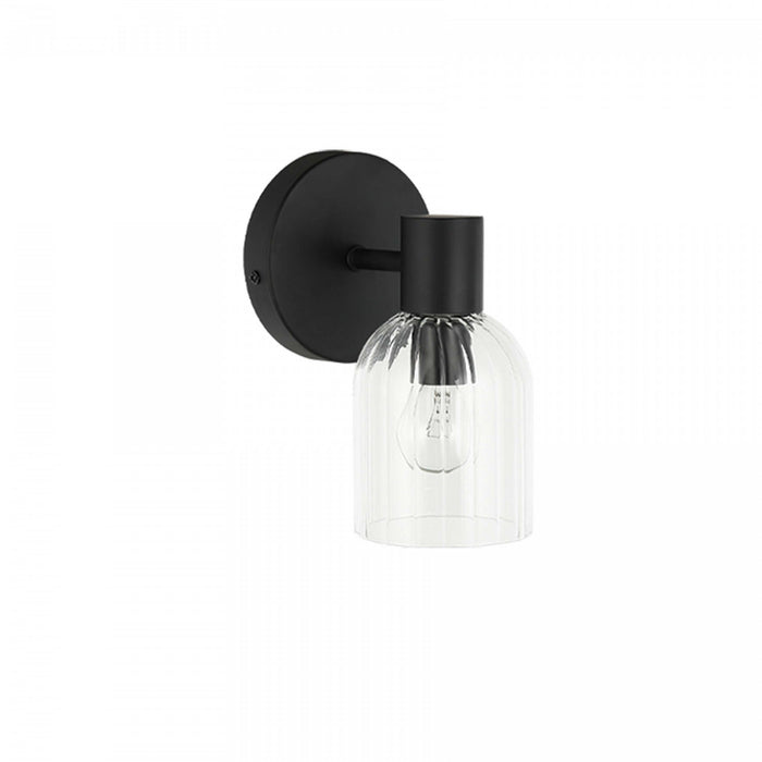 Dainolite Vienna 1 Light Incandescent Wall Sconce Matte Black Clear Ribbed Glass Lamp