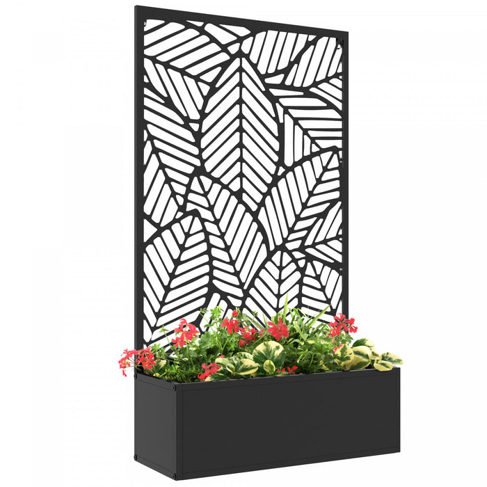Outsunny Metal Raised Garden Bed with Privacy Screen, Black