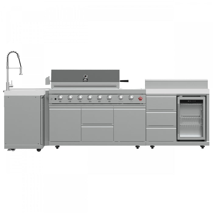FORNO Bulnes Outdoor Kitchen 84,000 BTU Stainless Steel BBQ & White Sintered Stone Countertops - FODKT2520WHT