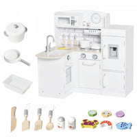 Qaba Kids Kitchen Play Cooking Toy Set For Children With Drinking Fountain, Microwave, And Fri - White 
