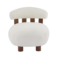 Nube Modern Boucle Accent Chair with Curved Backrest and Four-Leg Design, Off White, Walnut