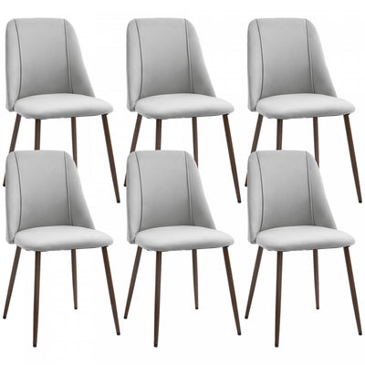 HOMCOM Dining Chairs Set of 6, Accent Chair with Velvet-touch Upholstery, Grey