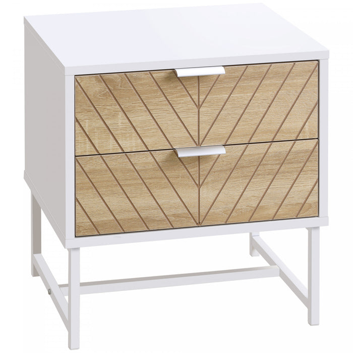 HOMCOM Nightstand with 2 Drawers and Steel Frame, Side Table, White
