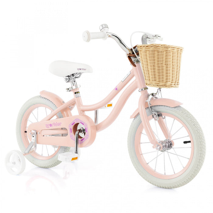 Prorider 14\" Kid's Bike With Training Wheels Adjustable Handlebar Seat Handbrake Pink