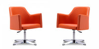 Pelo Modern Vegan Leather Swivel Lounge Chair in Orange - Set of 2 Accent Chair 