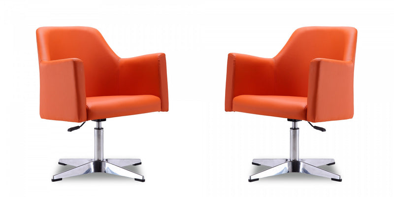 Pelo Modern Vegan Leather Swivel Lounge Chair in Orange - Set of 2 Accent Chair