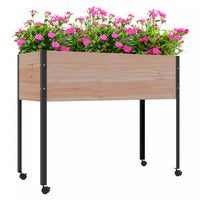 Outsunny Wooden Raised Garden Bed With Wheels, Elevated Planter Box With Metal Legs, Drainage Holes