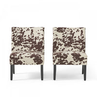 Oliver Linen-look Fabric Accent Chair Set Of 2 With Rubberwood Legs - Brown and White 