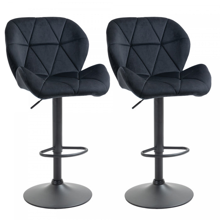 HOMCOM Bar Stool Set of 2 Fabric Adjustable Height Counter Chairs Black