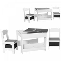 Qaba 3 Piece Kids Table And Chair Set, 2 In 1 Toddler Table And Chair Set With Reversible Tabletop,