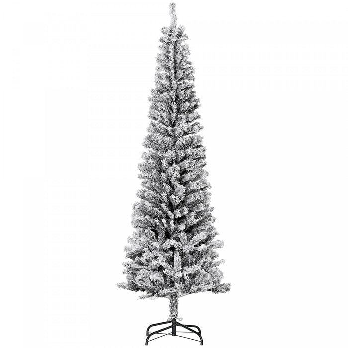 Homcom Snow Flocked Pencil Christmas Tree Slim Artificial Christmas Tree