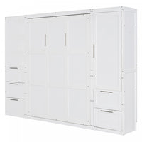 Angela Engineered Wood Murphy Wall Bed With Drawers And Shelves, Queen Size - White