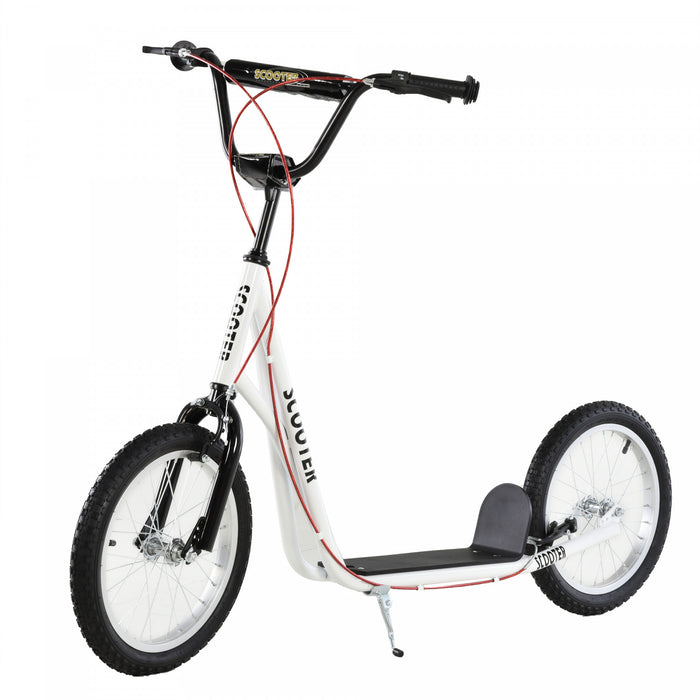 Aosom Youth Scooter Street Kick Scooter For Teens Kids Ride On Toy W/ 16'' Inflatable Wheel Dual Brakes For 5+ Year Old White