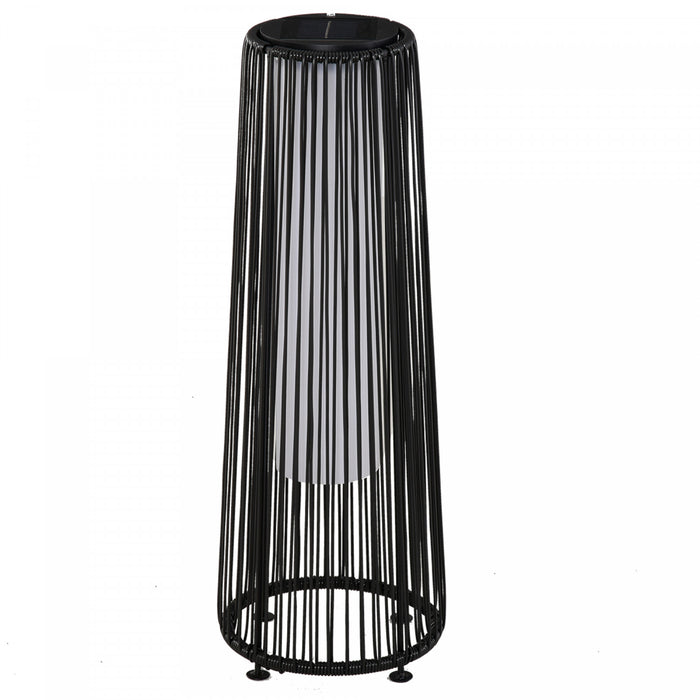 Outsunny Wicker Solar Floor Lamp, 24\" Solar Powered Outdoor Lamp with Auto On/Off LED Lights, IP44 Waterproof, Decorative Outdoor Lantern for Patio, Porch, Pathway, Black