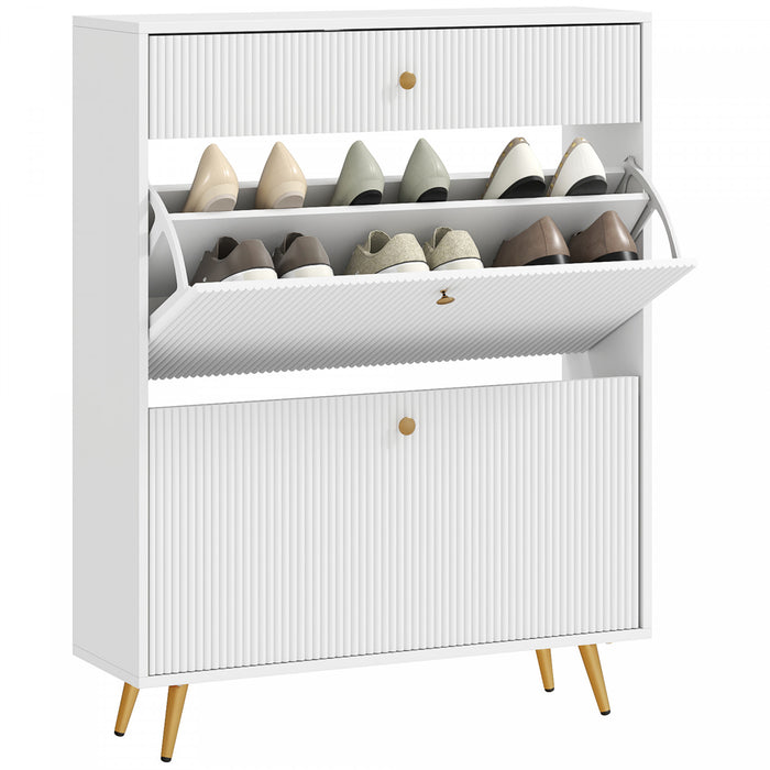 HOMCOM Shoe Storage Cabinet w/ 2 Flip Drawers for 12 Pairs of Shoes, White