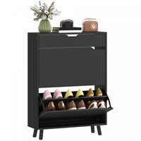 HOMCOM Narrow Shoe Cabinet Shoe Storage Cabinet with 2 Flip Drawers, Black