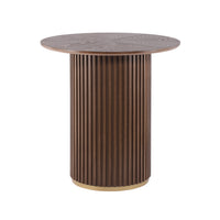 Voss Modern Round Dining Table with Ash Veneer Tabletop & Metal Base, Brown