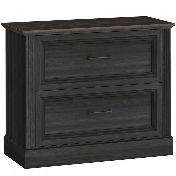 HOMCOM Lateral File Cabinet with 2 Drawers, Farmhouse Filing Cabinet, Black
