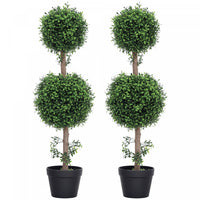 HOMCOM 2 Pack Artificial Boxwood Topiary Ball Trees, Fake Plants in Pot