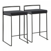 LumiSource Fuji Black Velvet Contemporary Stackable Counter-Height Stool - Set of 2