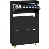 HOMCOM Narrow Shoe Cabinet with 3 Flip Doors and Adjustable Shelves, Black