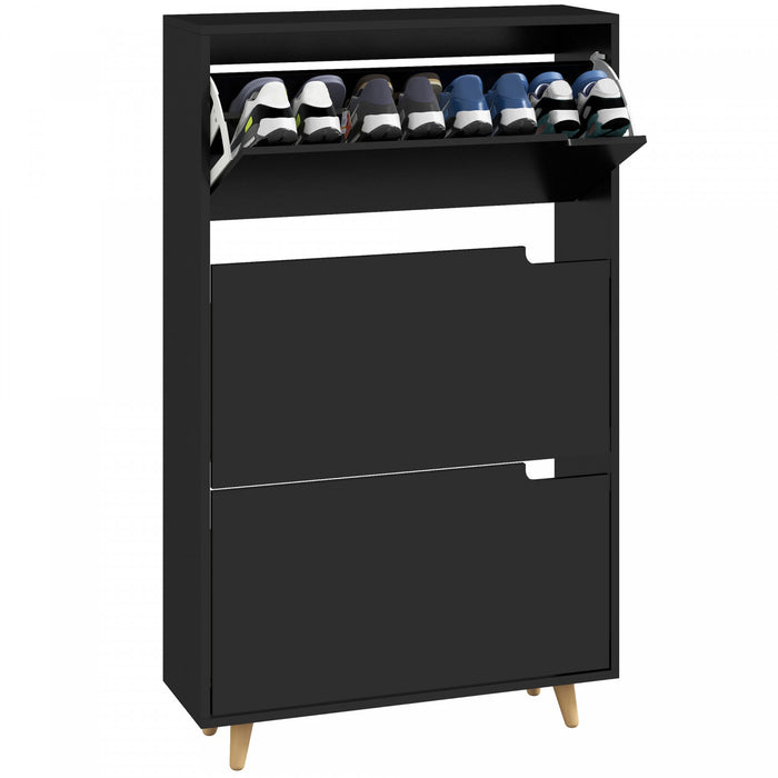 HOMCOM Narrow Shoe Cabinet with 3 Flip Doors and Adjustable Shelves, Black