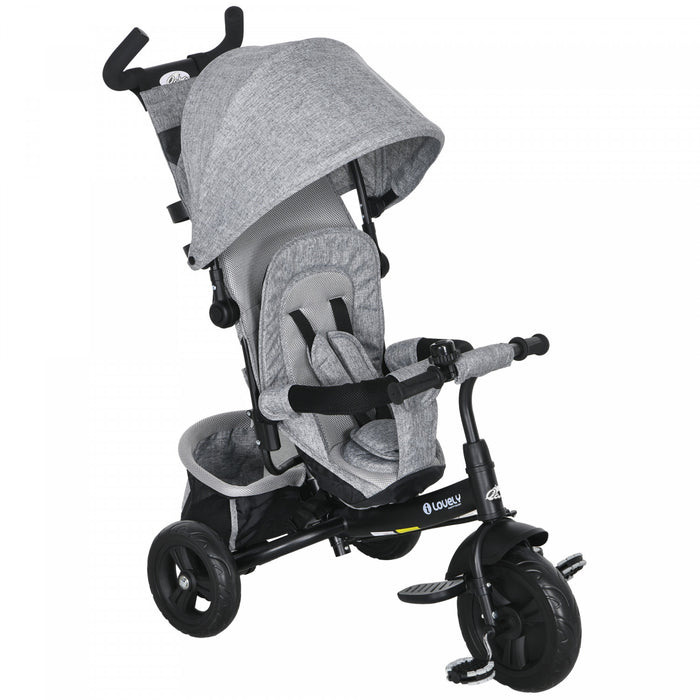 Qaba 6 In 1 Toddler Tricycle, Kids Trike With Foldable Canopy, Removable Parent-push Handle And Cover, Storage Basket, 5-point Safety Belt, For Child 1-5 Years, Grey