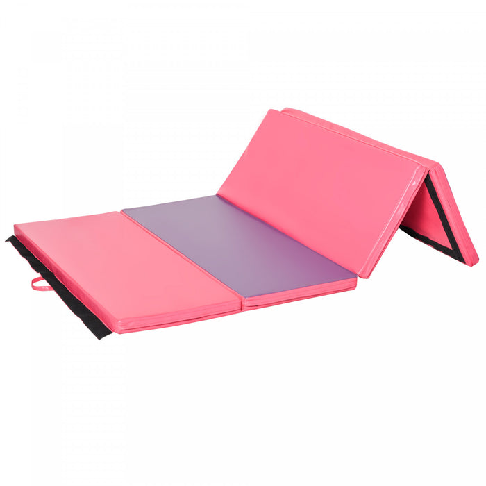 Soozier 4ftx6ftx2inch Pu Cuir Gymnastique Tumbling Gym Mat Arts Pliant Yoga Exercice Pad 4 Panneau (rose/violet)