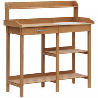 Outsunny Potting Bench Table Garden Work Bench Workstation with Drawer, Removable Sink, Storage Shelves and Hooks for Patio, Courtyards, Balcony, Natural