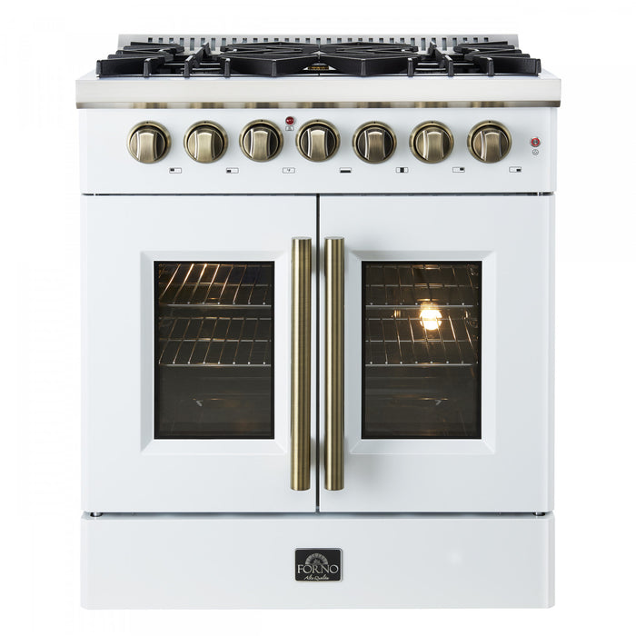 Forno Galiano 30\" French Door Dual Fuel Range, White, 4.32 cu. ft. - FFSGS6356-30WHT