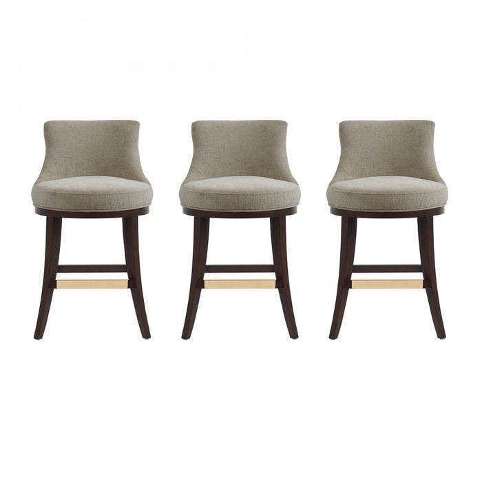 Lucia Modern Chenille Wood Counter Stool in Taupe - Set of 3