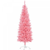 Homcom 6ft Tall Pencil Artificial Christmas Tree With Steel Base, Pink