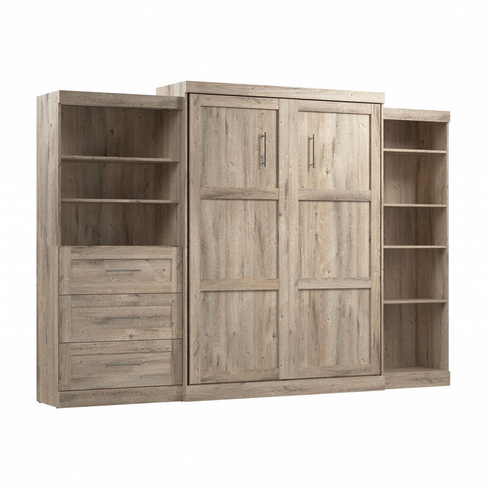 Bestar Pur Queen Murphy Bed with Shelving and Drawers 126-Inch Wall Bed