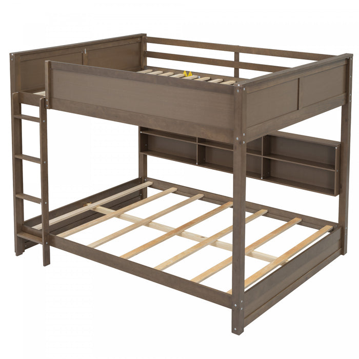 Aaron Wood Bunk Bed With Storage Cabinets And Usb Ports, Queen Size, Antique Wood