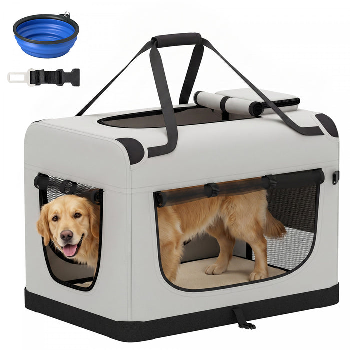 PawHut Pet Carrier Bag, Soft-Sided Dog Carrier for Extra Large Dogs, Portable Pet Travel Bag with Security Buckle Strap, Mesh Windows, Washable Cushion and Bowl, Light Grey