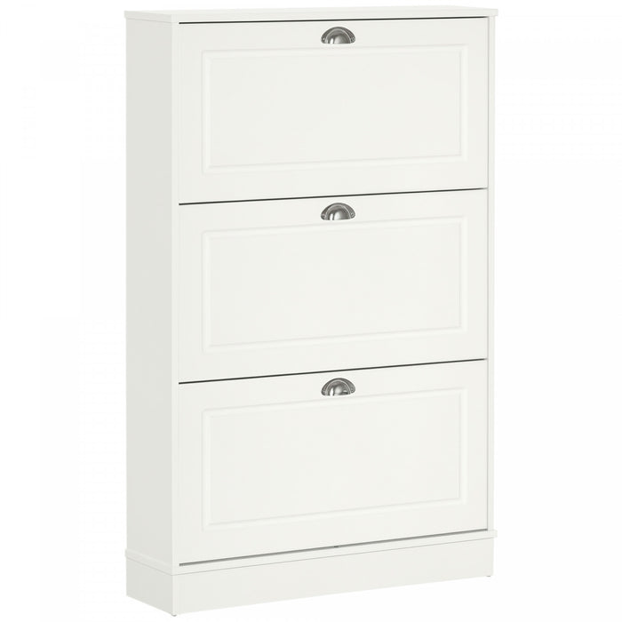 HOMCOM Narrow Shoe Cabinet with 3 Flip Drawers for Entryway