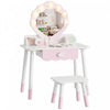 Qaba Kids Vanity Set, Makeup Vanity Table with Lights, Mirror, Stool, 7Pcs Accessories, Pretend Makeup Play Set for Girls 3-8 Years, Pink