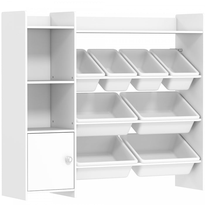 Qaba Kids Bookshelf and Toy Storage Organizer, Children Bookcase with 8 Removable Storage Bins, Shelves, Cabinet for Playroom, Nursery, Kids Room, White