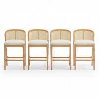 Tatti Rubber Wood Counter Stools with Cane Back Set of 4,Beige 