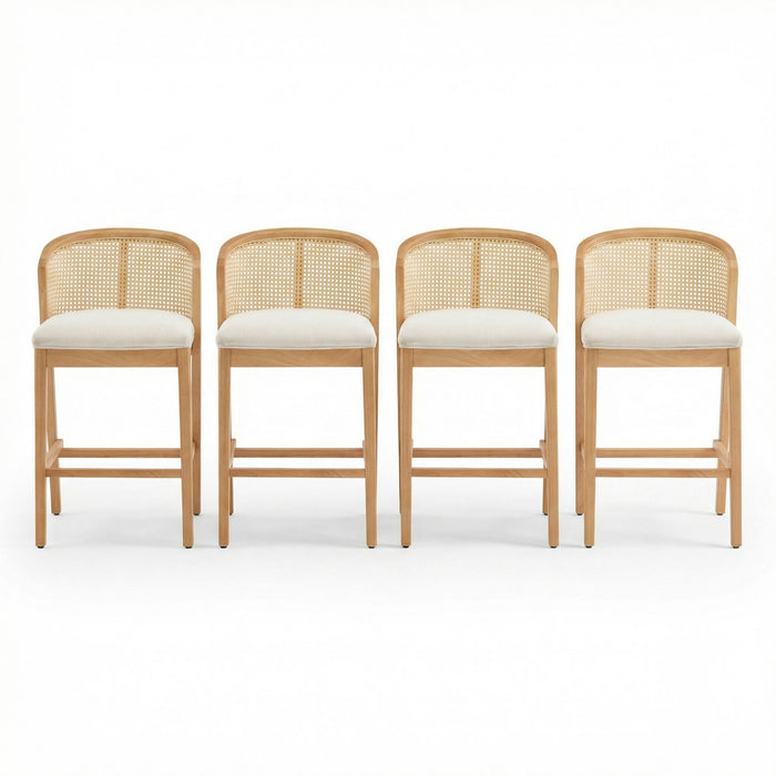 Tatti Rubber Wood Counter Stools with Cane Back Set of 4,Beige